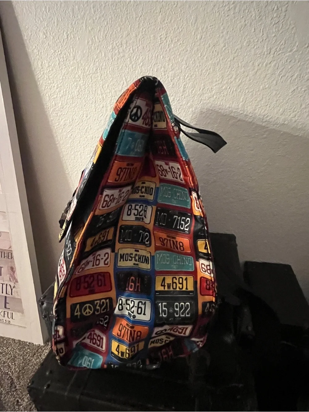 Moschino Multicolor License Plate Print Backpack in Orange, Blue, Yellow, Red